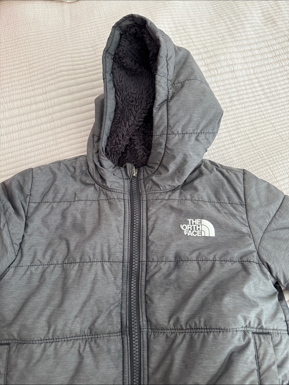The North Face Kids Gray Hooded Puffer Jacket